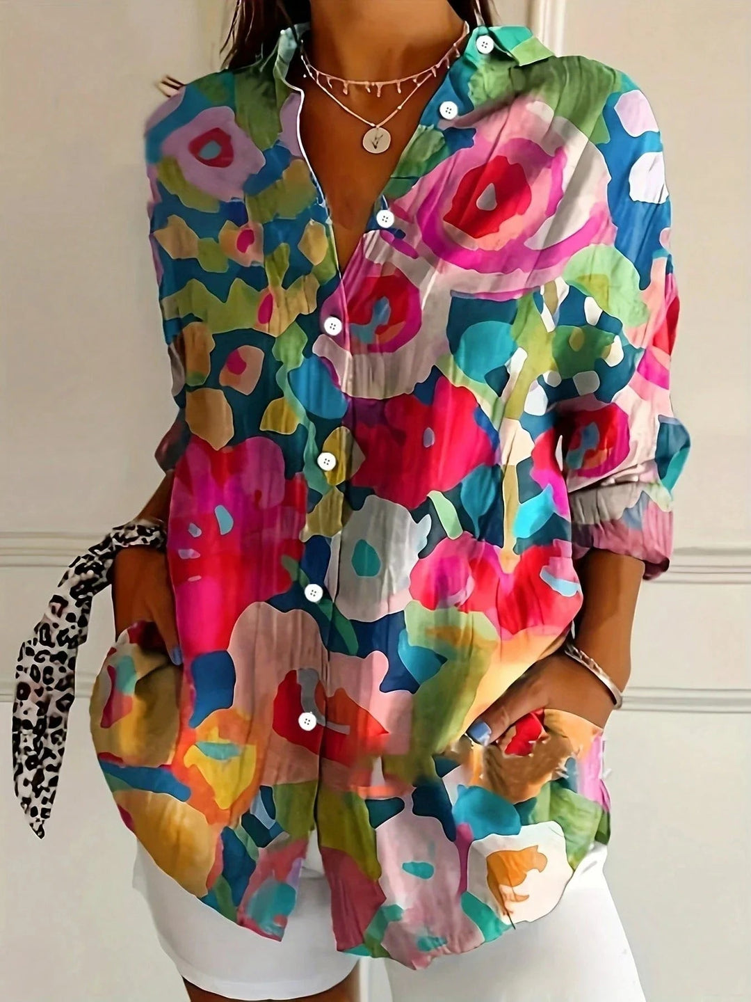 Blouse Dames Regular Fit Knoop Voorkant Bloemenprint Casual Zomer