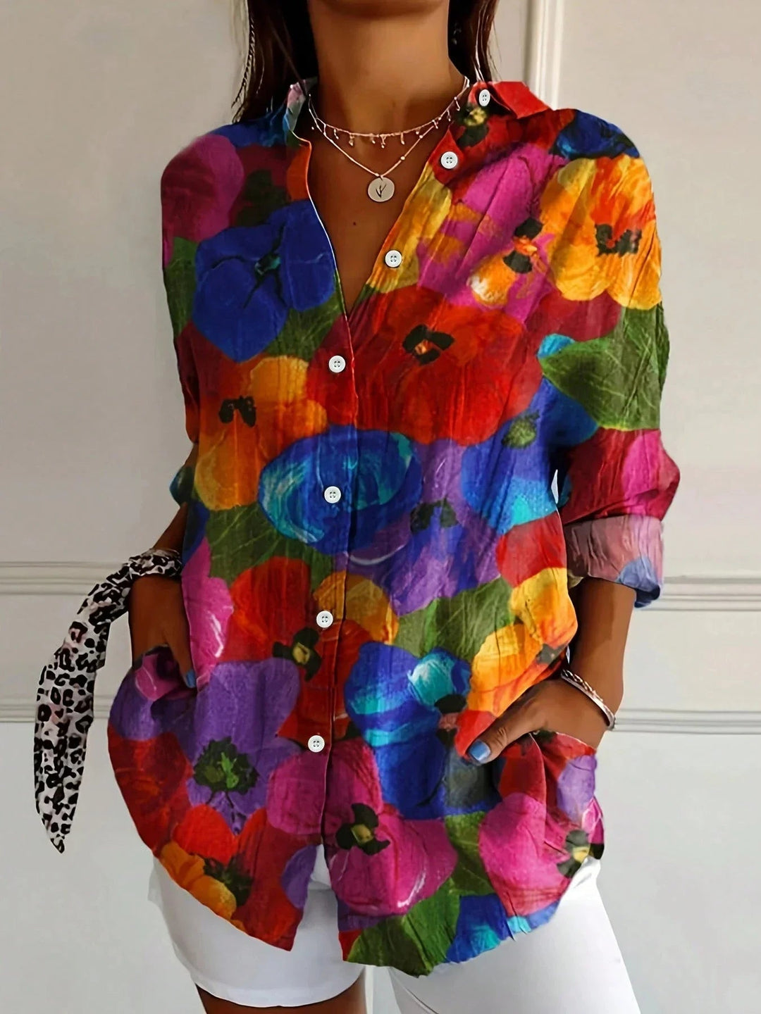 Blouse Dames Regular Fit Knoop Voorkant Bloemenprint Casual Zomer