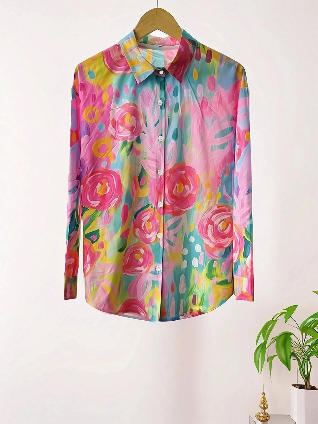 Blouse Dames Regular Fit Knoop Voorkant Bloemenprint Casual Zomer