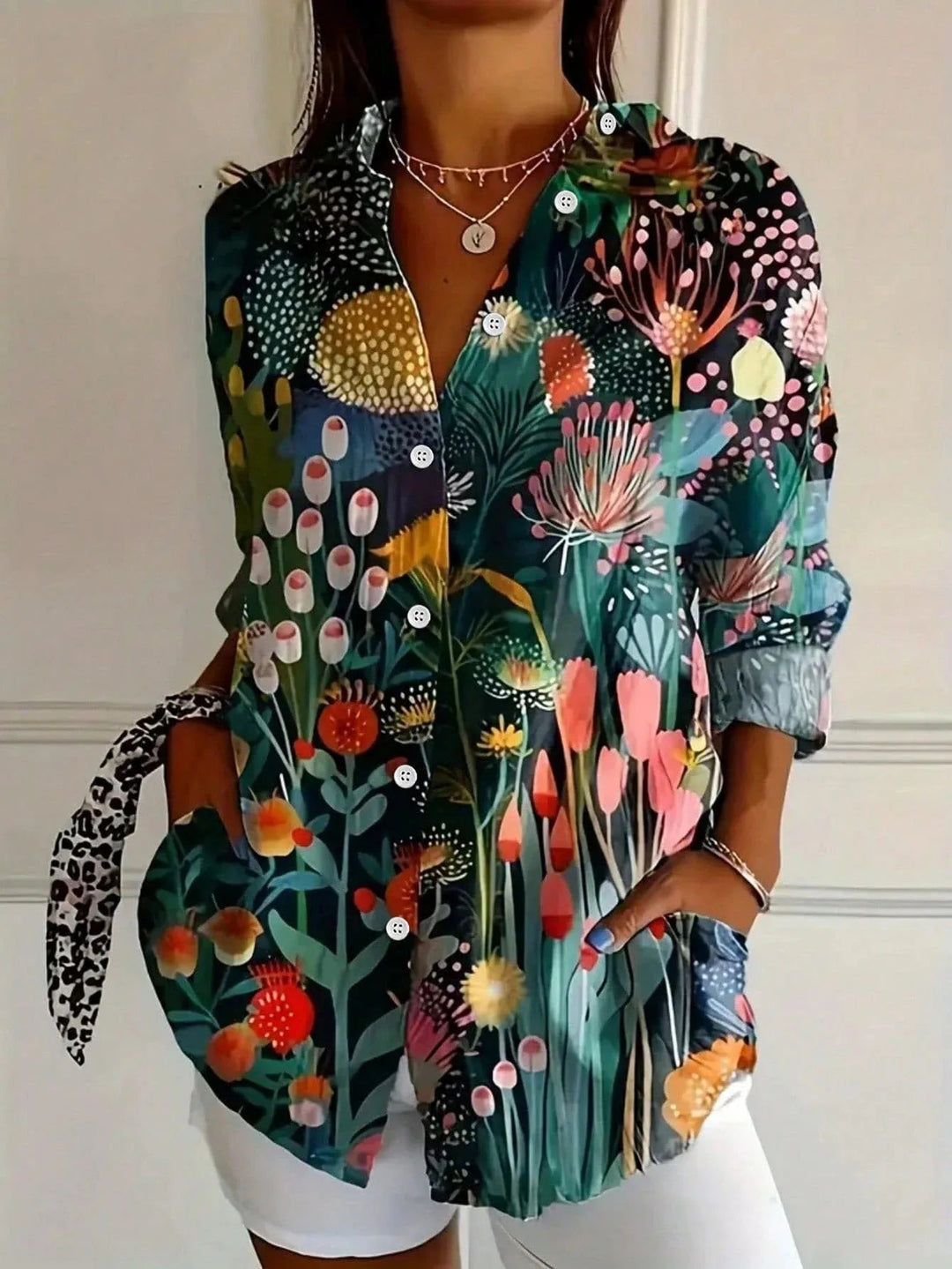 Blouse Dames Regular Fit Knoop Voorkant Bloemenprint Casual Zomer
