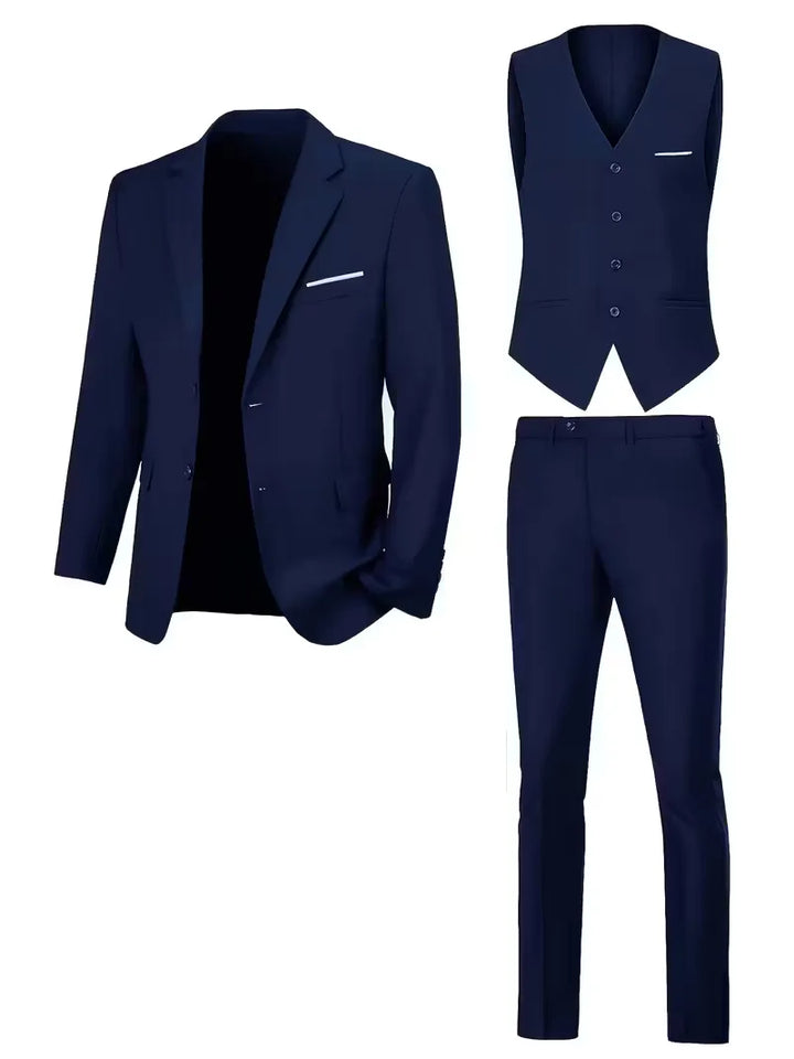 Driedelig heren pak met slim fit en glanzende afwerking