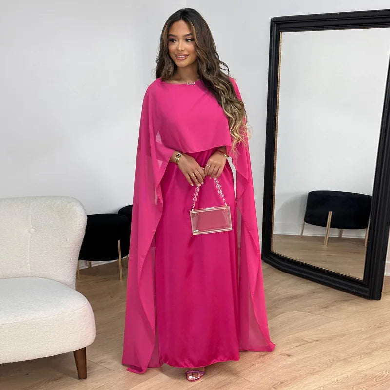 Maxi Jurk Dames | Elegante Cape Mouwen & Vloeiend Silhouet