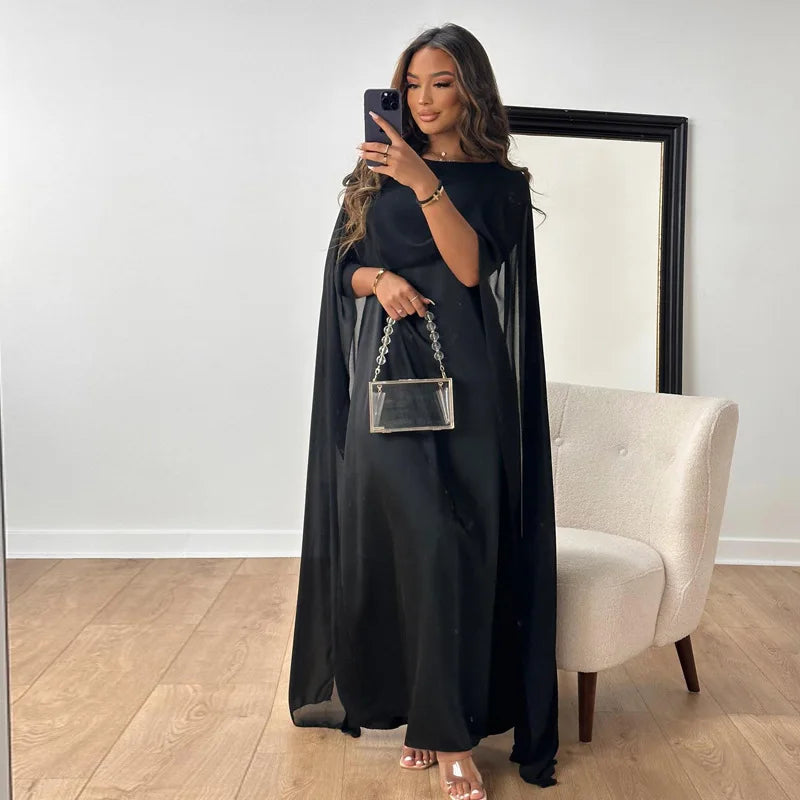 Maxi Jurk Dames | Elegante Cape Mouwen & Vloeiend Silhouet
