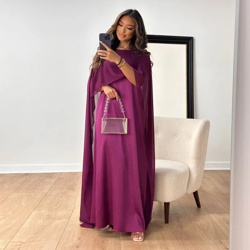 Maxi Jurk Dames | Elegante Cape Mouwen & Vloeiend Silhouet