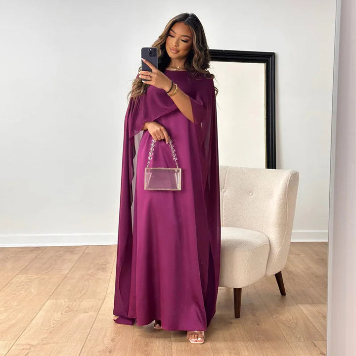 Maxi Jurk Dames | Elegante Cape Mouwen & Vloeiend Silhouet