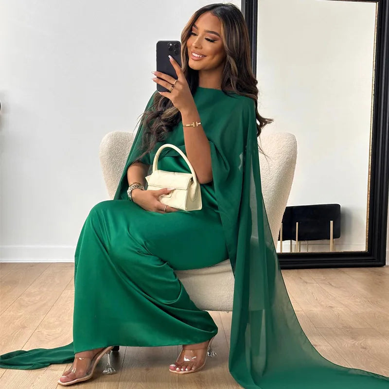 Maxi Jurk Dames | Elegante Cape Mouwen & Vloeiend Silhouet
