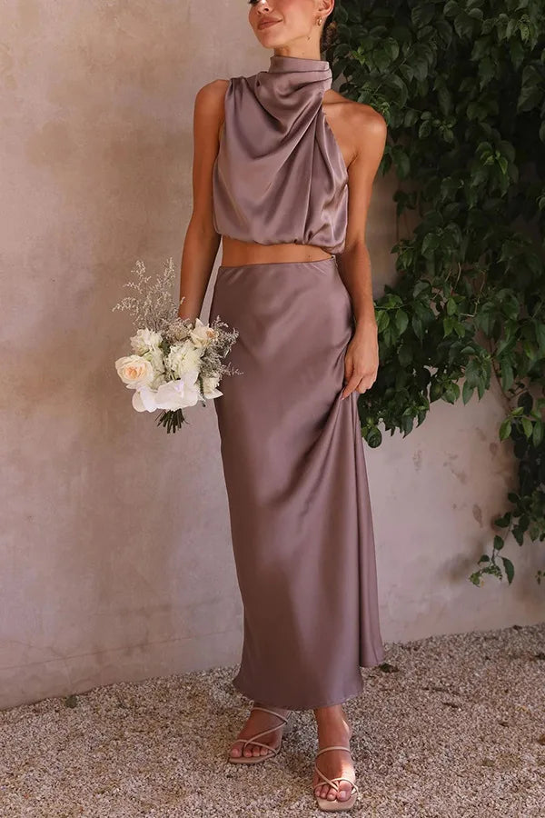 Maxi Jurk Dames | Satijnen Halterjurk met Luxe Glans