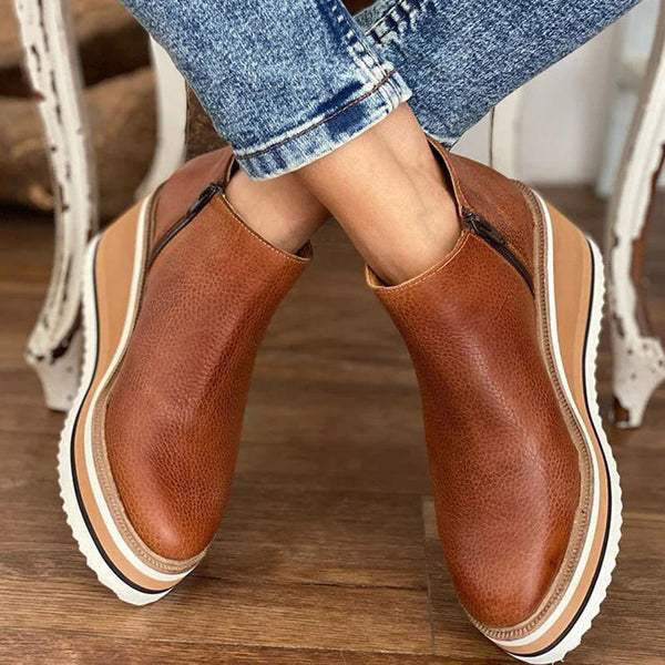 Dames Enkellaarsjes - Trendy - Comfortabele Plateauzool en Ritssluiting - Perfect voor Herfst