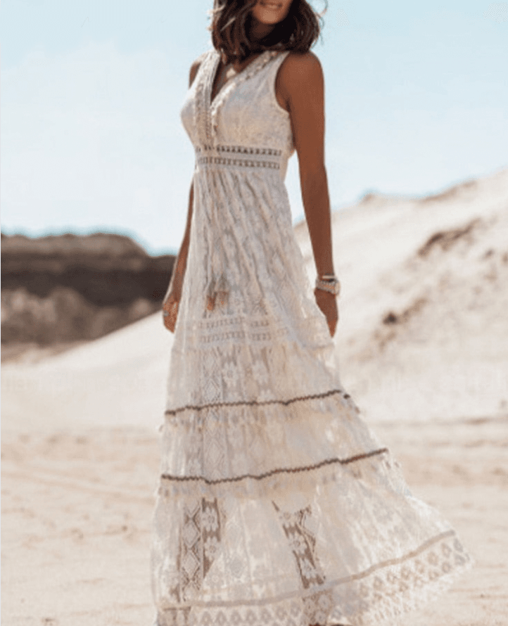 Boho Jurk - Stella™ Collectie - Kantdetails, Ademend Materiaal - Perfect voor Zomerse Gelegenheden