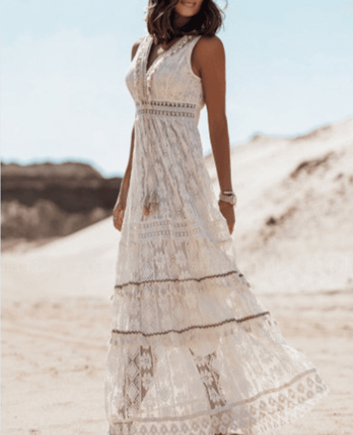 Boho Jurk - Stella™ Collectie - Kantdetails, Ademend Materiaal - Perfect voor Zomerse Gelegenheden