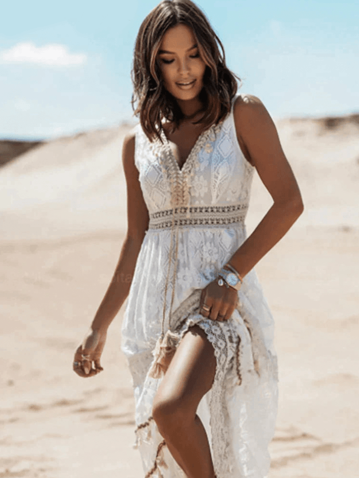 Boho Jurk - Stella™ Collectie - Kantdetails, Ademend Materiaal - Perfect voor Zomerse Gelegenheden