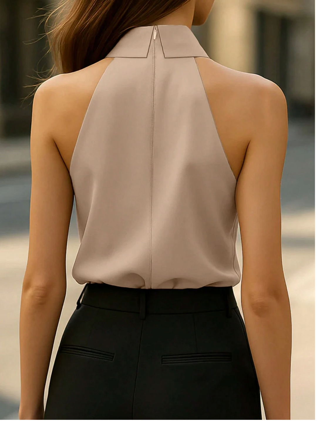 Elegante Dames Halter Top Met Kraag En Strikdetail