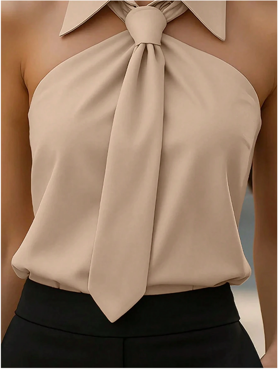 Elegante Dames Halter Top Met Kraag En Strikdetail