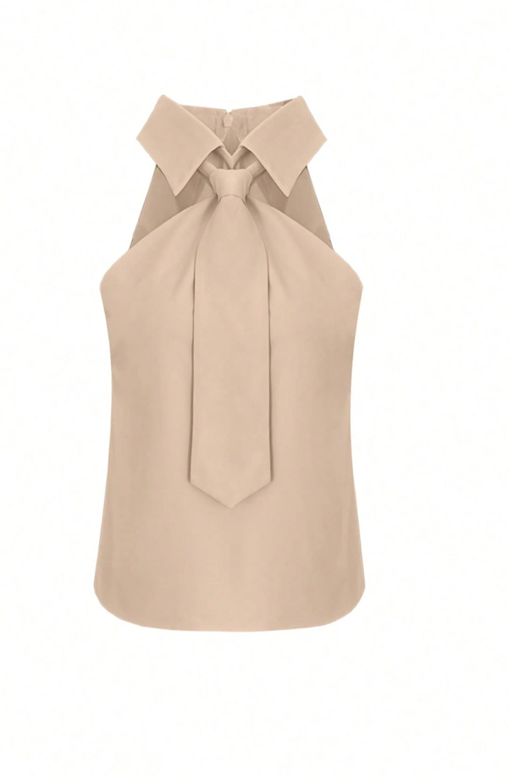 Elegante Dames Halter Top Met Kraag En Strikdetail