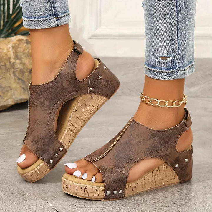 Wedge Sandalen - Trendy - Kurkzool, Stevige Bandjes, Ritssluiting - Ideaal voor Zomerse Dagen