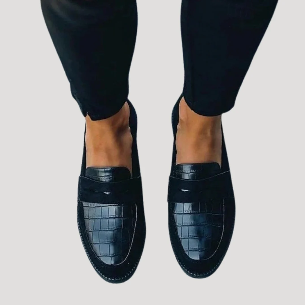Zwarte Orthopedische Loafers Met Crocoprint Voor Dames