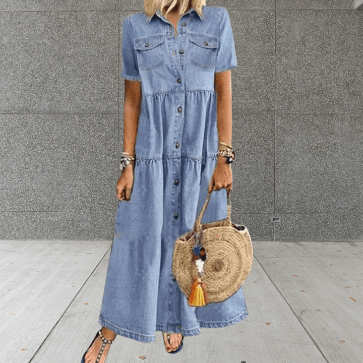 Spijkerjurk Dames | Maxi Knopenrij & Losse Casual Pasvorm