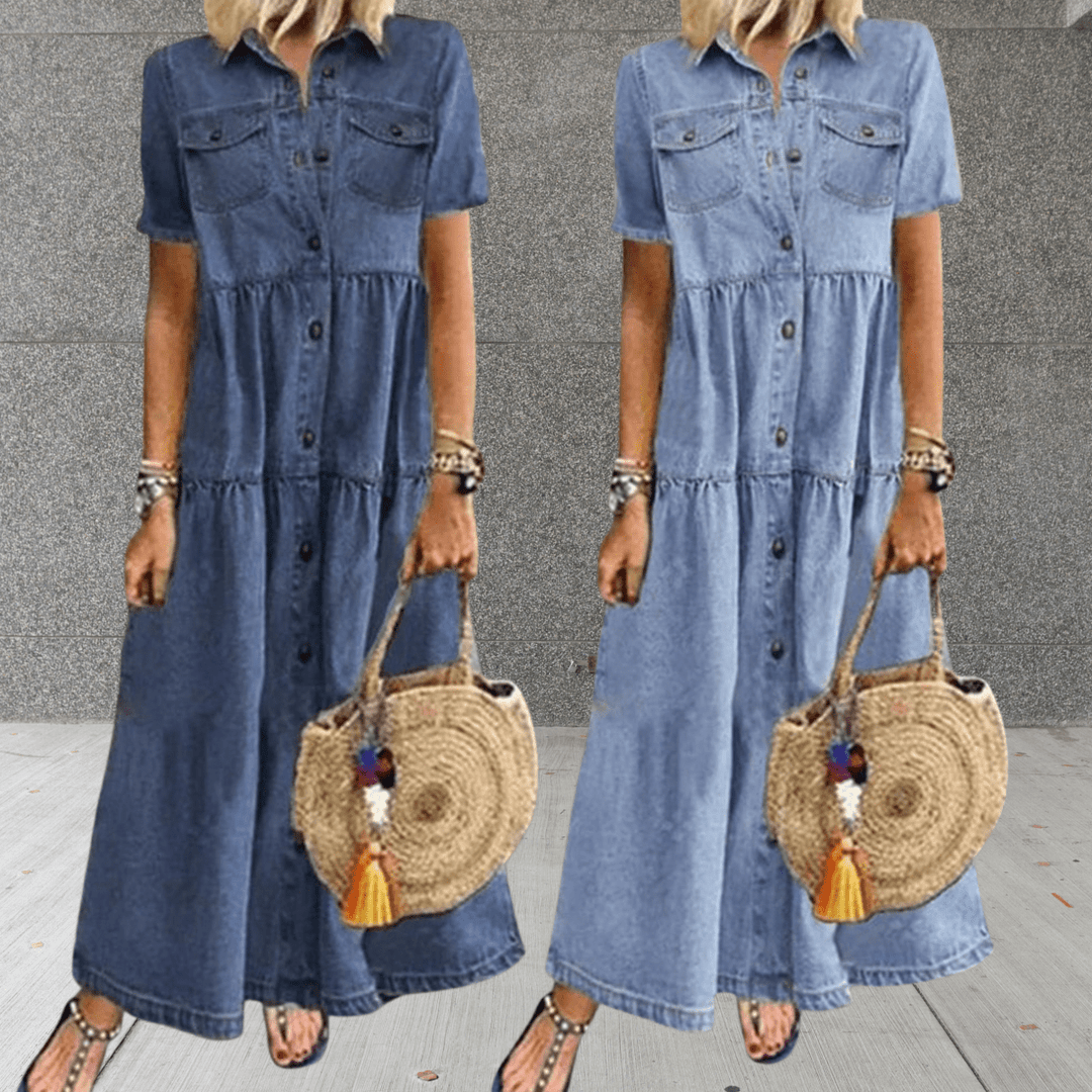 Spijkerjurk Dames | Maxi Knopenrij & Losse Casual Pasvorm