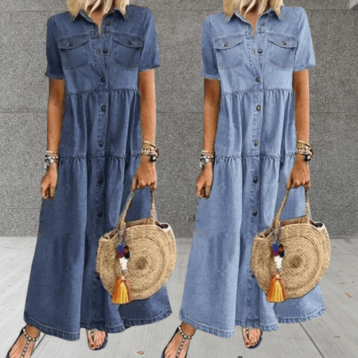 Spijkerjurk Dames | Maxi Knopenrij & Losse Casual Pasvorm