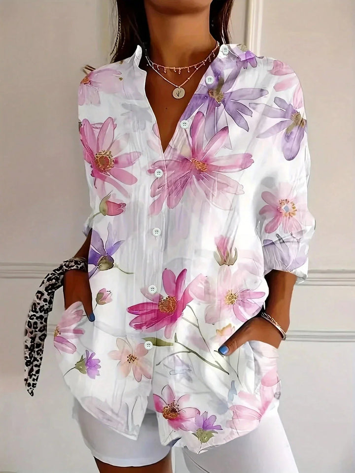 Blouse Dames Regular Fit Knoop Voorkant Bloemenprint Casual Zomer