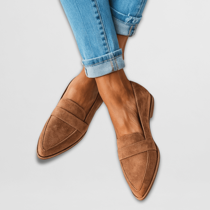 Loafer Damen mit Spitzer Zehenpartie Penny-Riemen und Flacher Sohle