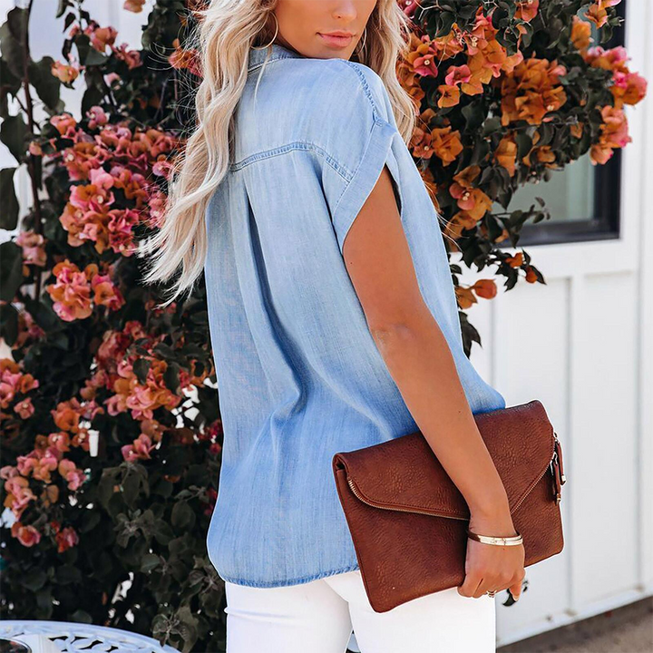 Lotte | Stijlvolle dames spijkerblouse met korte mouwen