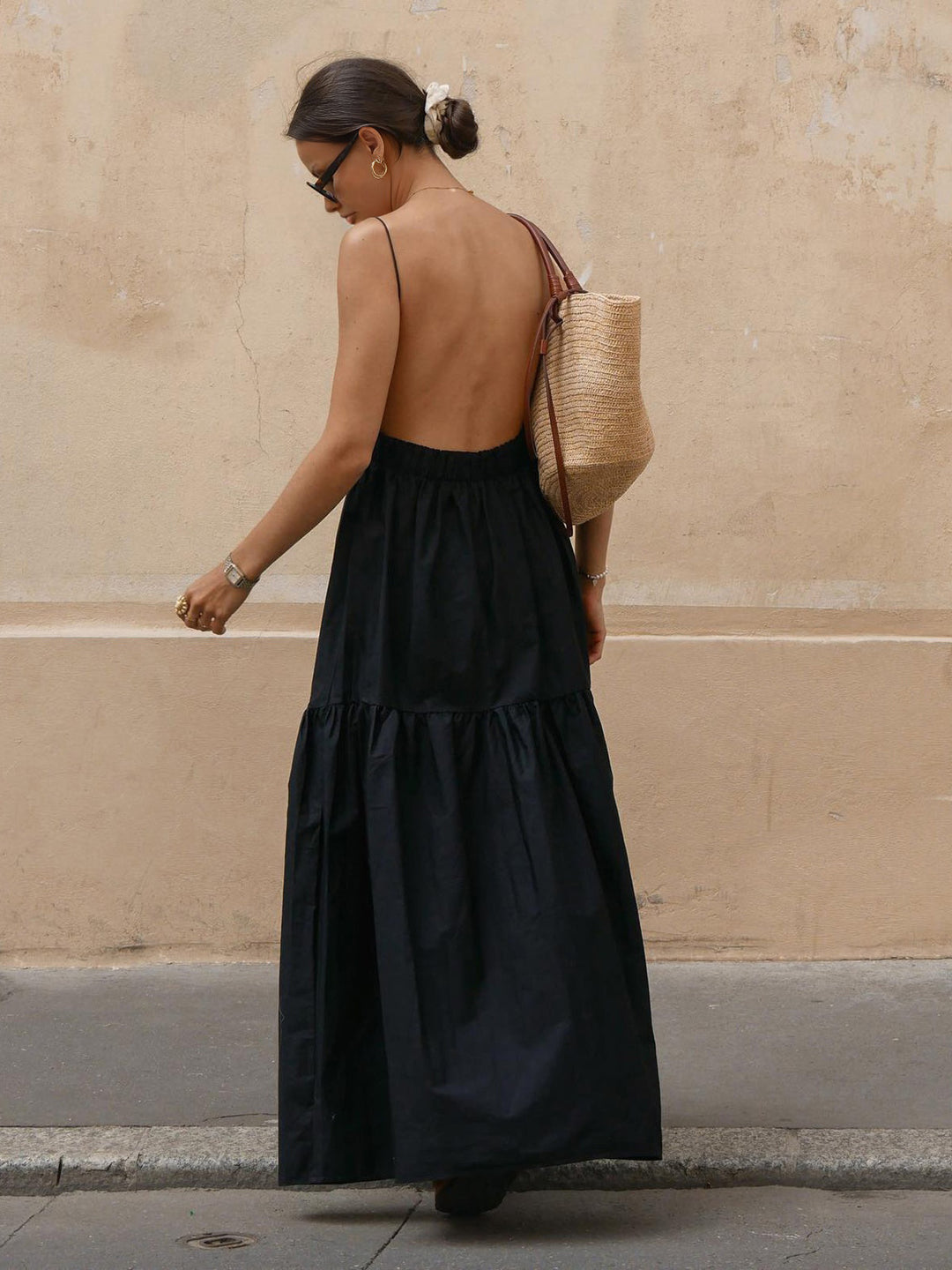 Maxi Jurk Dames Backless Spaghetti Bandjes Lange Mouwen Zomer